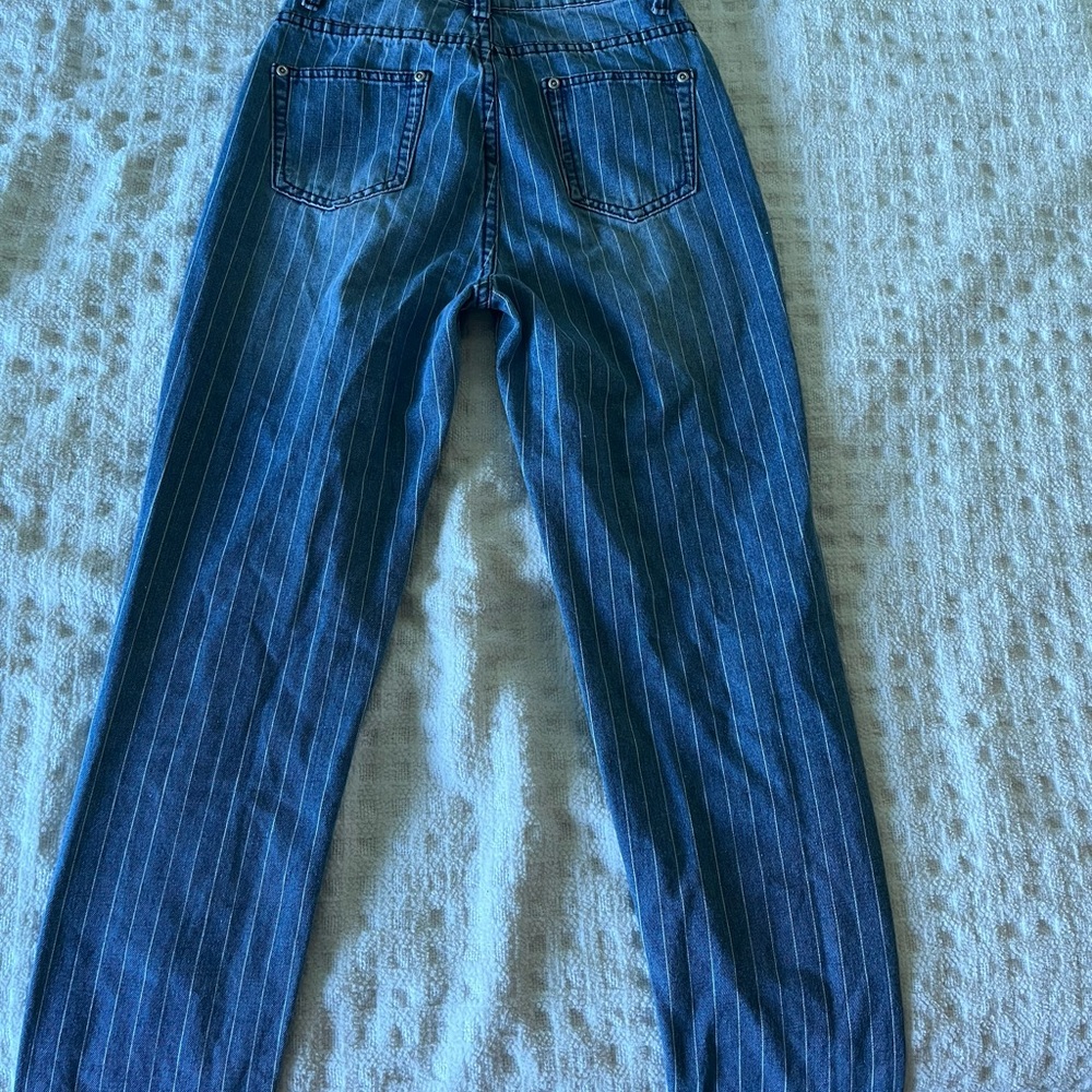 Striped white and blue jeans